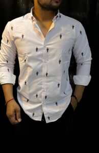 Men's White Casual Shirt with Miniature Embroidery